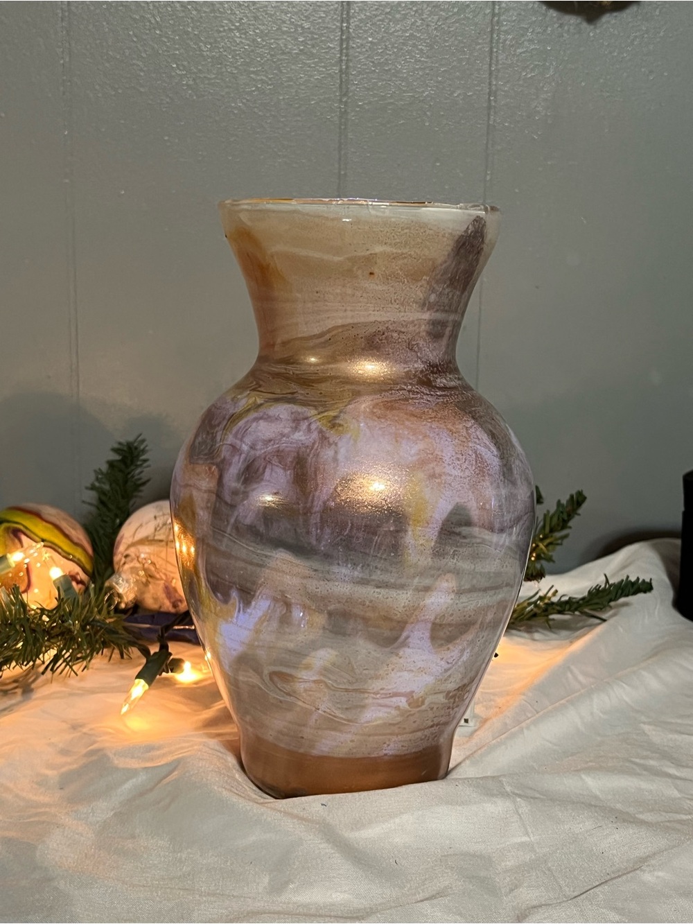 Handcrafted Swirl Ceramic Vase in gold,white & black